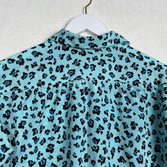 Vintage‎ Loubella Cheetah Animal Print Baby Blue Button Down Blouse XL - Picture 9 of 12